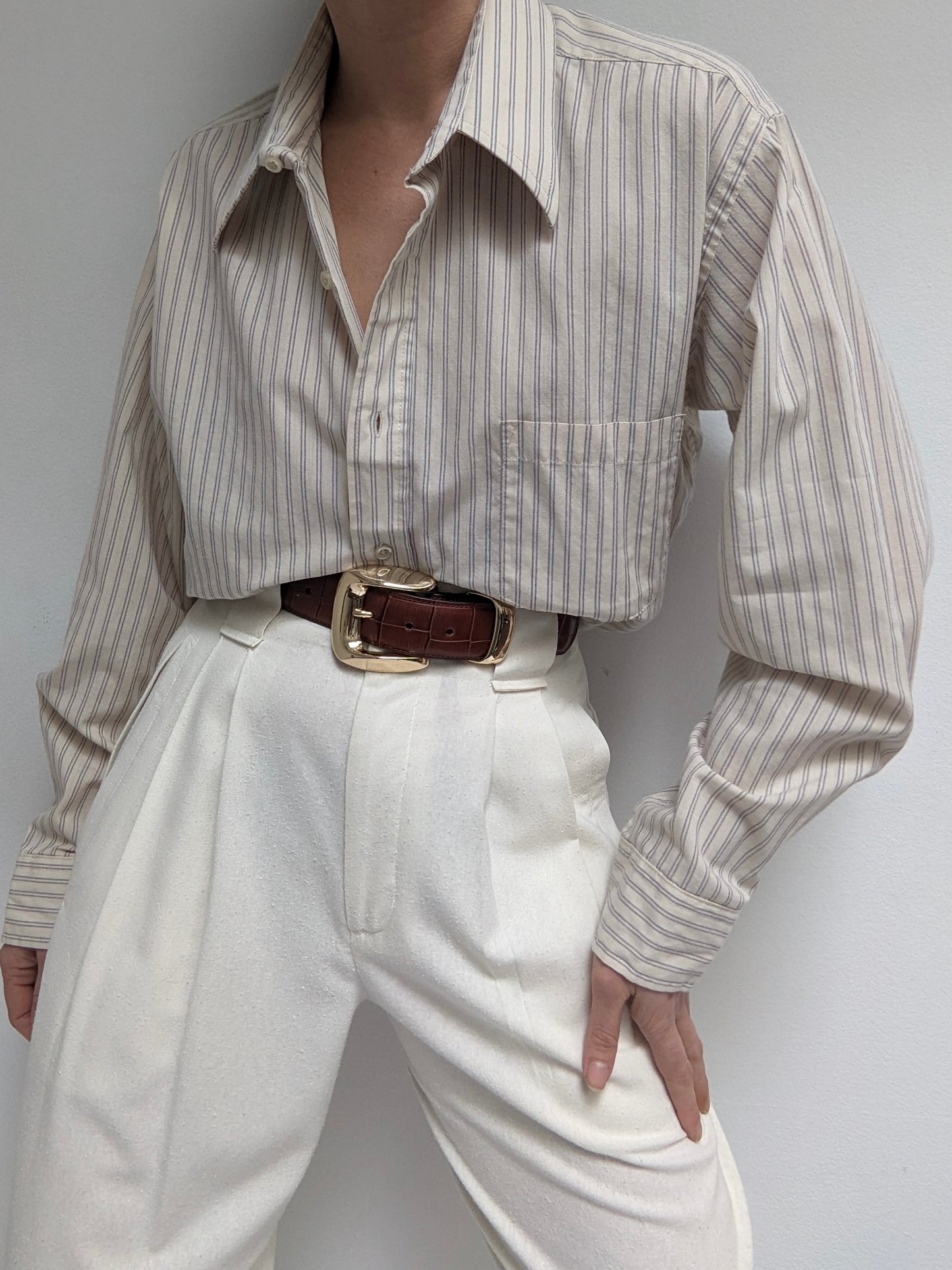 Vintage Faded Pinstriped Cotton Shirt