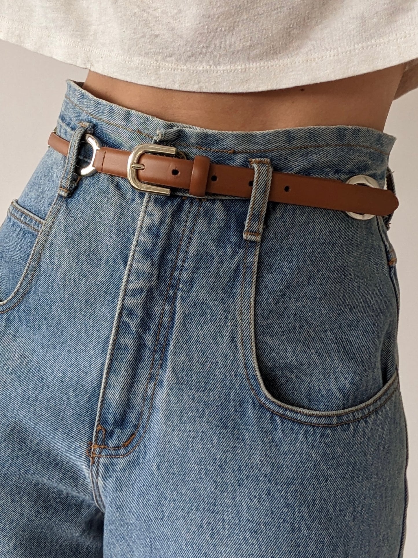 Vintage Saddle Brown Leather & Silver Link Belt