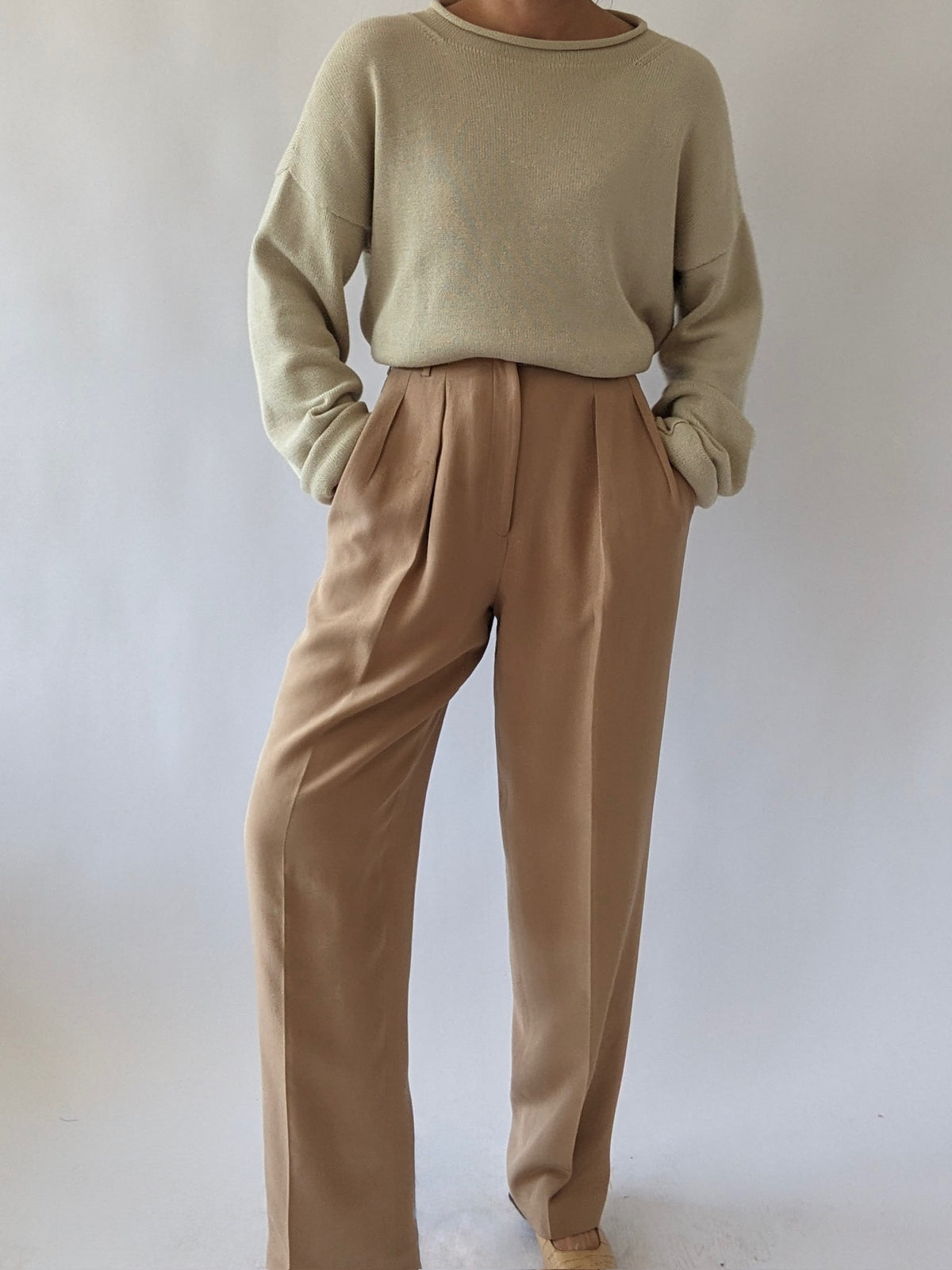 Stunning Vintage Butterscotch Silk Trousers