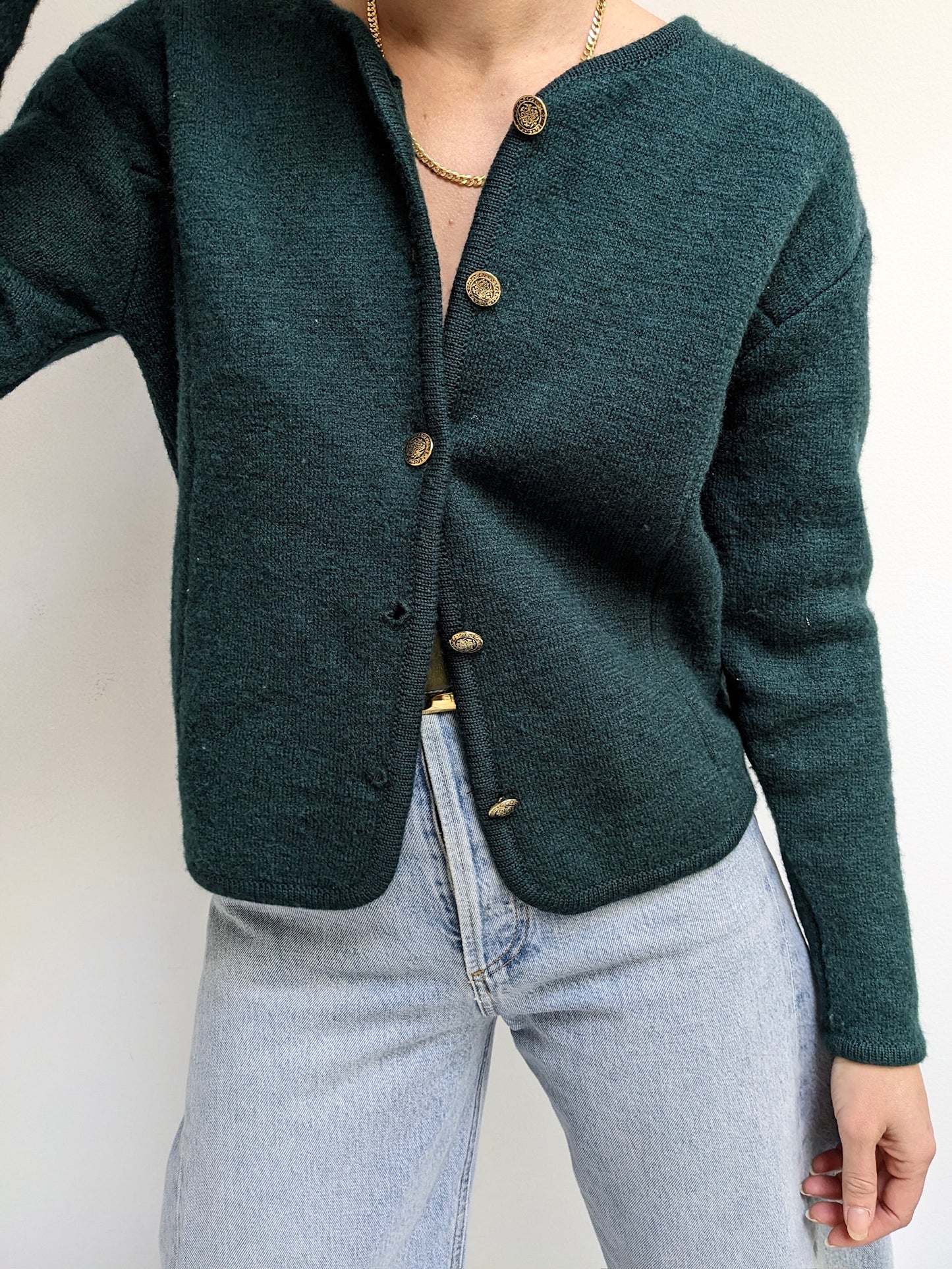 Vintage Evergreen Wool Cardigan