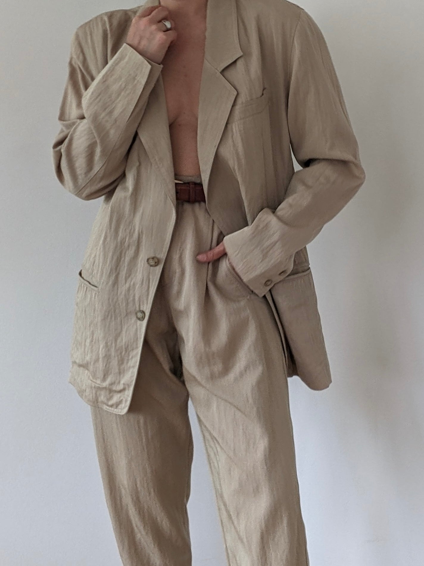VIntage Khaki Pleated Pantsuit