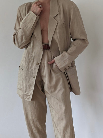 VIntage Khaki Pleated Pantsuit