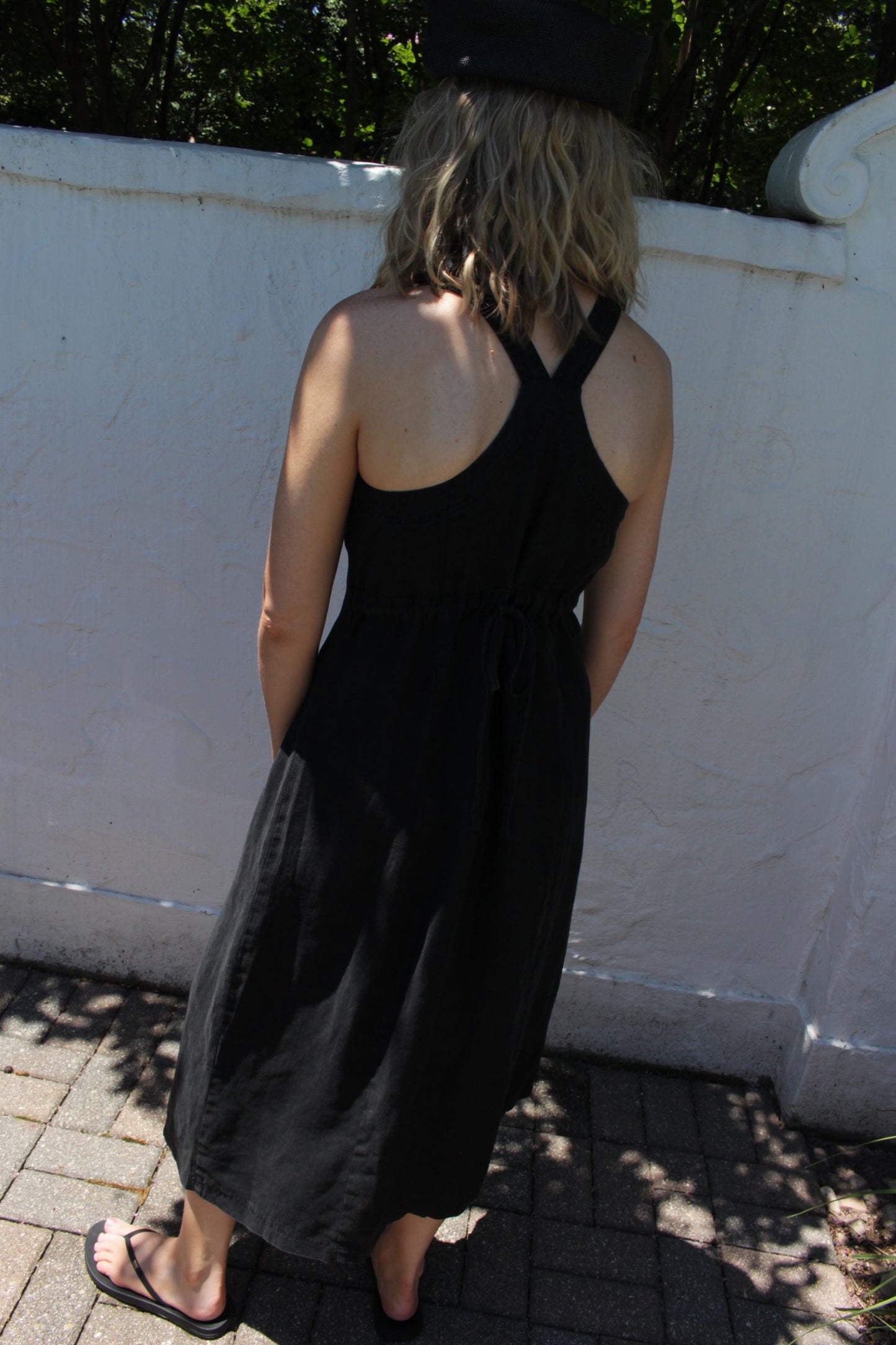 Vintage Faded Black Buttoned Linen Dress