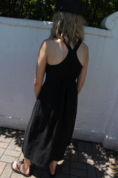 Vintage Faded Black Buttoned Linen Dress