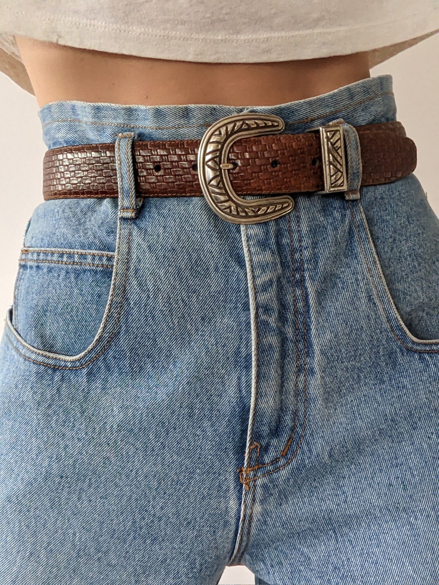 Vintage Walnut Woven Leather Belt