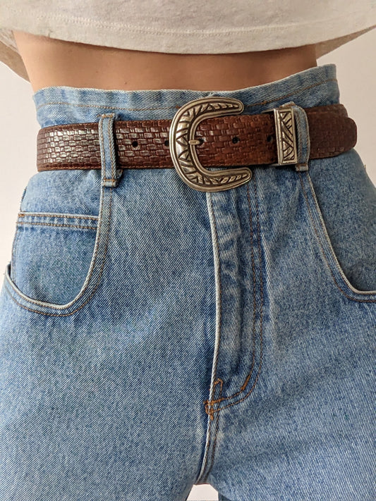 Vintage Walnut Woven Leather Belt