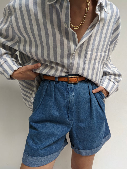 Vintage Pleated Denim Shorts