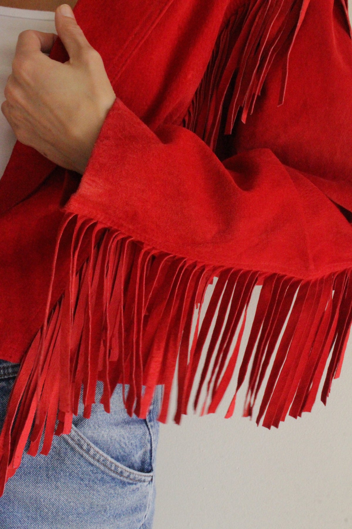 Stunning Vintage Crimson Suede Fringe Jacket