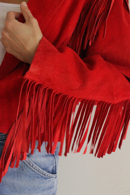Stunning Vintage Crimson Suede Fringe Jacket