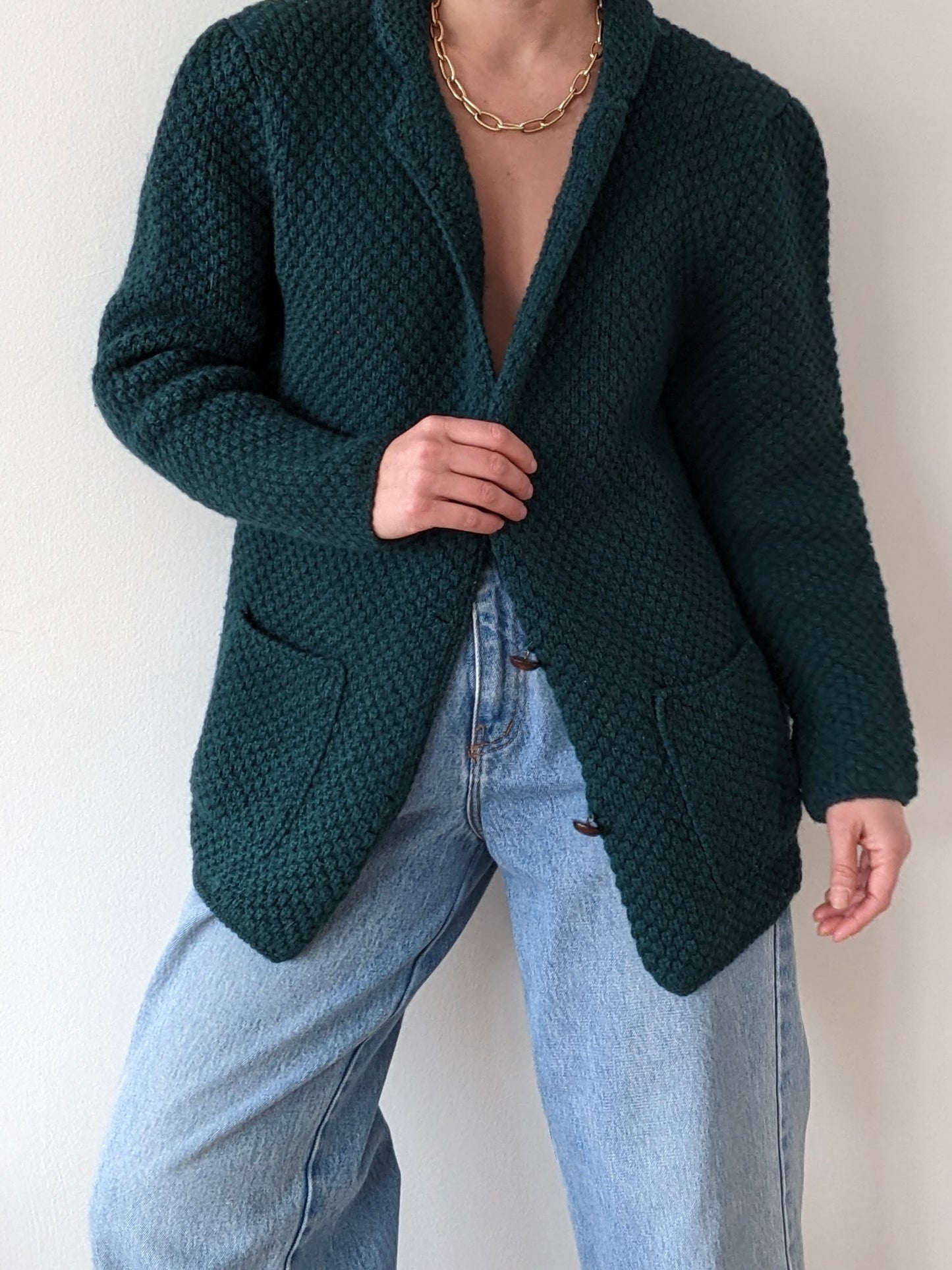 Vintage Evergreen Woven Wool Cardigan
