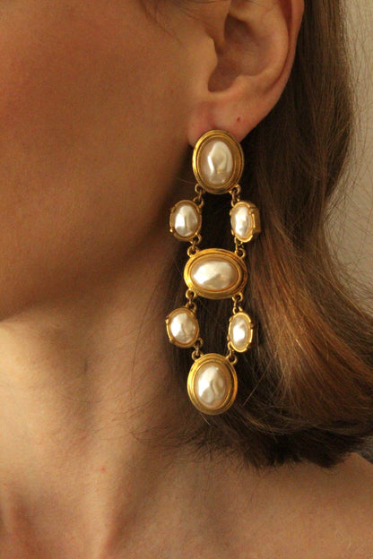 Amazing Vintage Faceted Faux Pearl Dangle Earrings