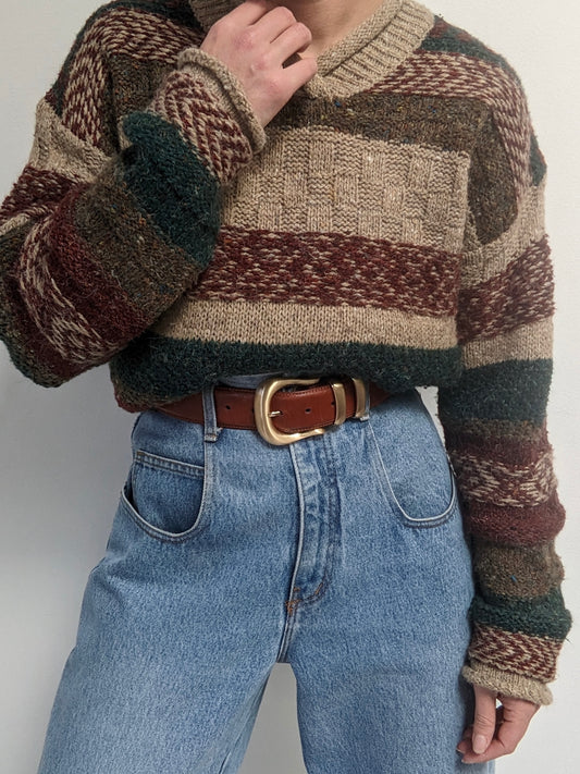Vintage Autumn Striped Wool Sweater