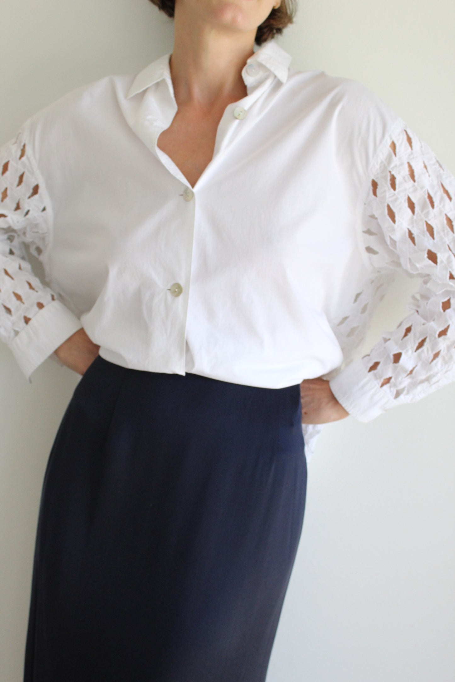 Rare Vintage Lattice Back Button Up
