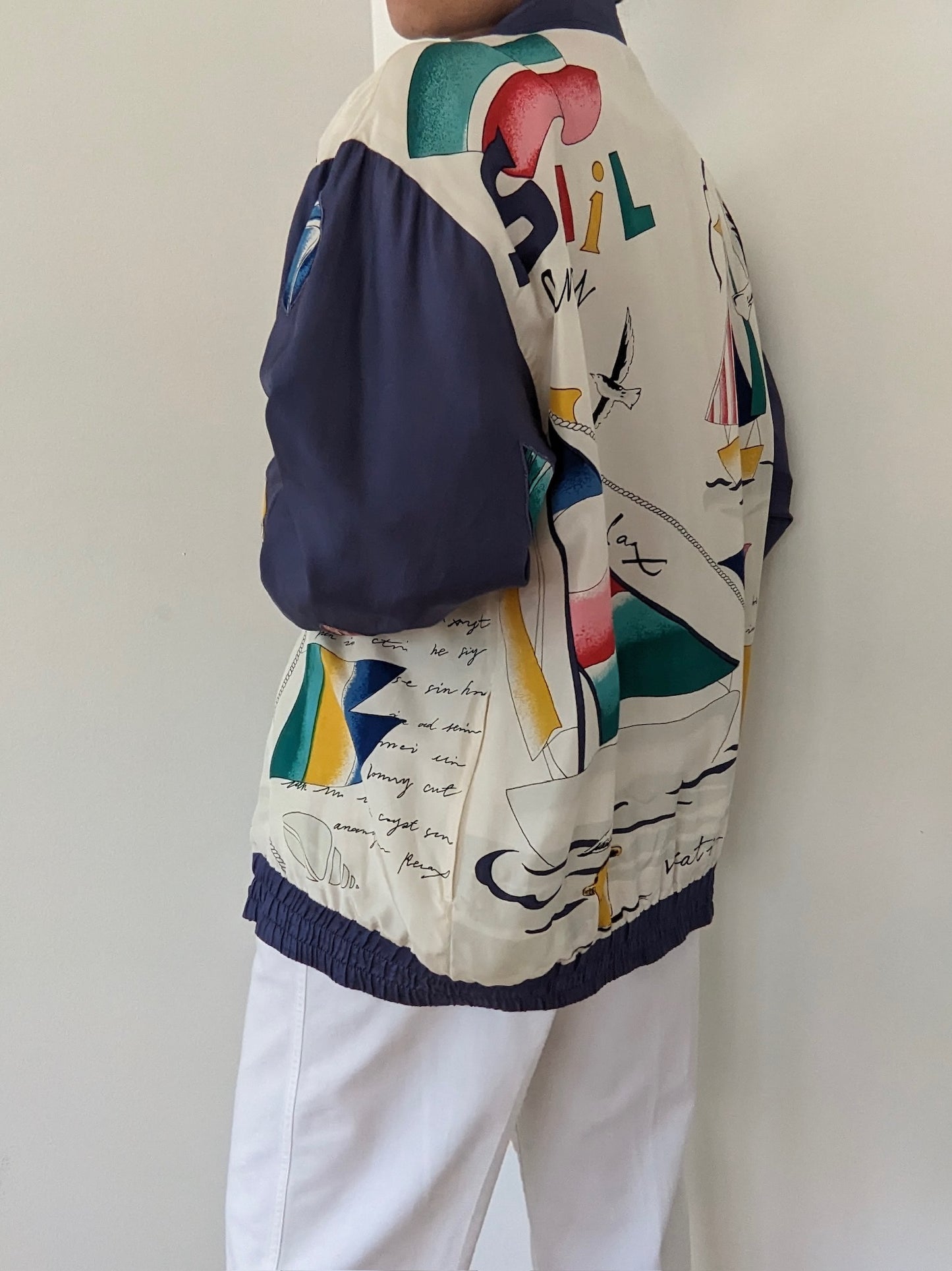 Vintage Oleg Cassini Nautical Silk Bomber