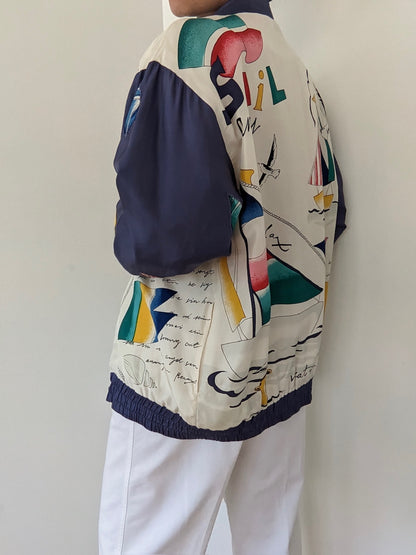 Vintage Oleg Cassini Nautical Silk Bomber