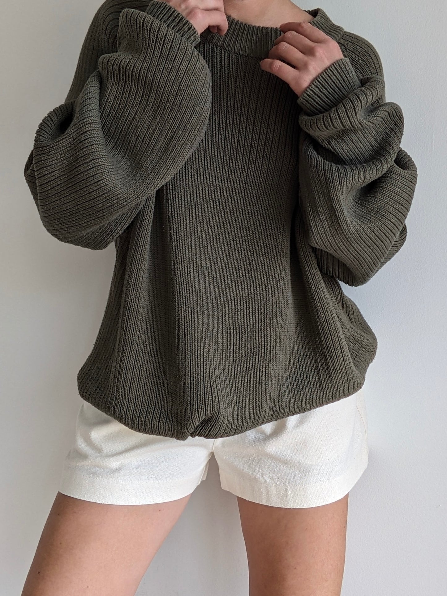 Vintage Olive Ribbed Cotton Sweater
