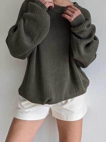 Vintage Olive Ribbed Cotton Sweater