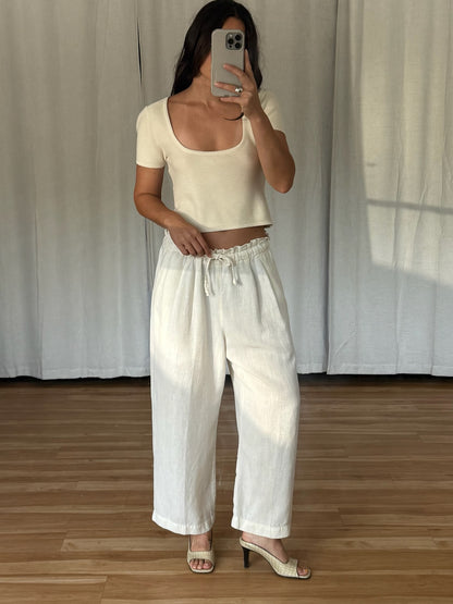 Vintage Buttercream Linen Leisure Pants