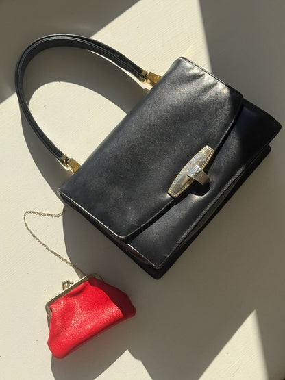 Lovely Vintage Koret Black Leather Handbag & Coin Purse