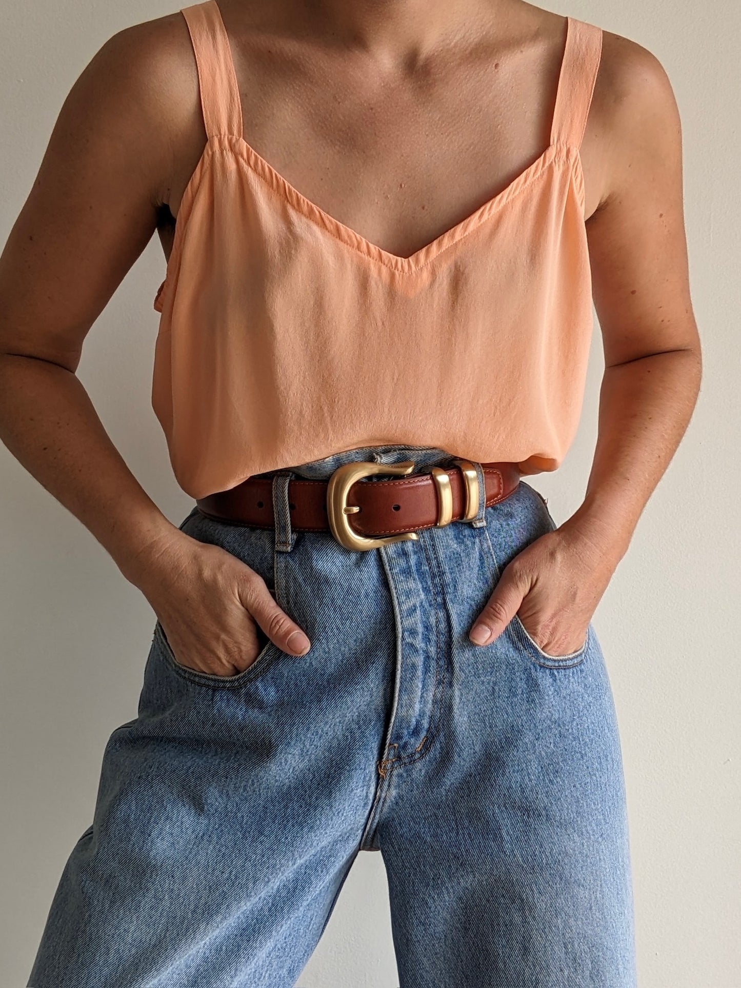 Vintage Peach Silk Slip Top
