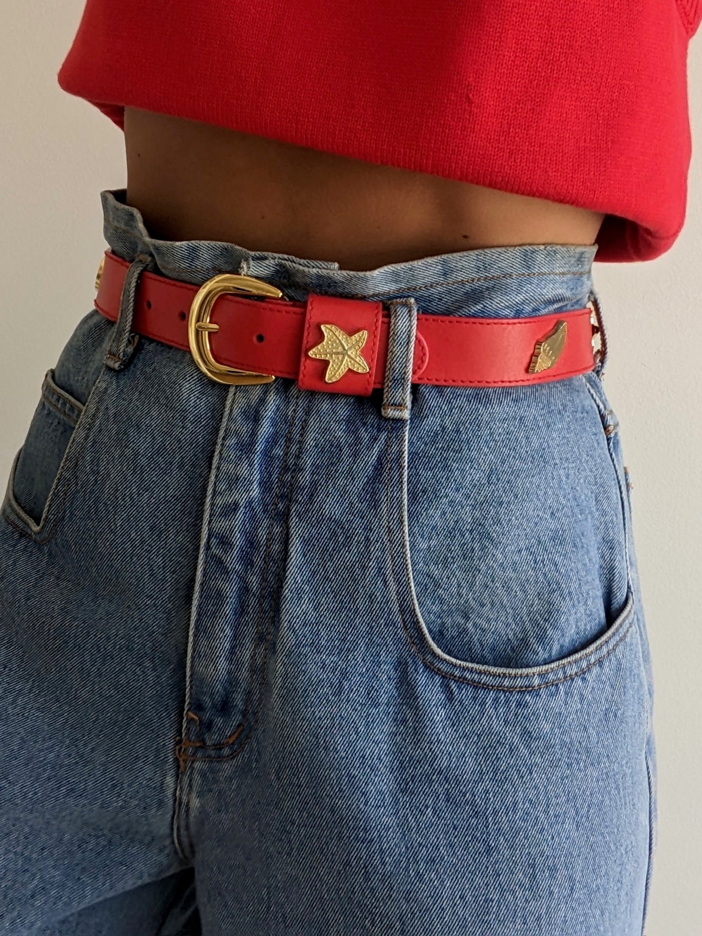 Bold Vintage Nautical Red Leather Belt