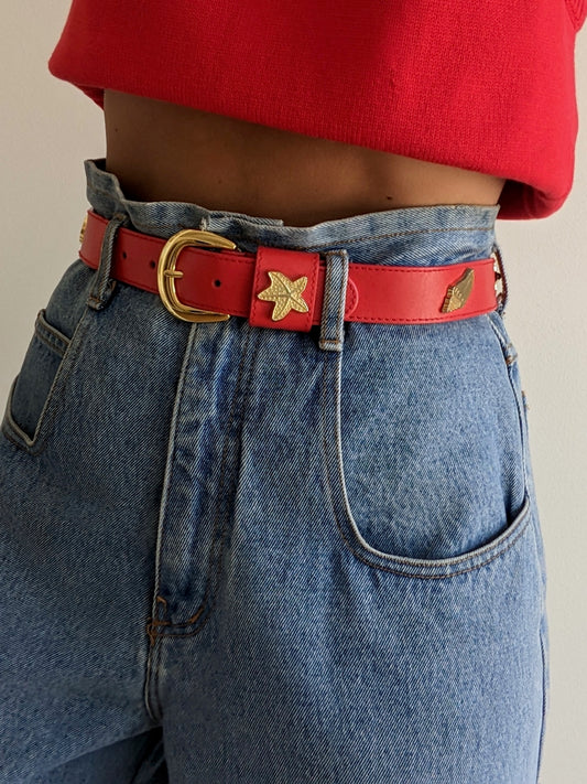 Bold Vintage Nautical Red Leather Belt