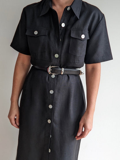 Vintage Black Linen Market Dress