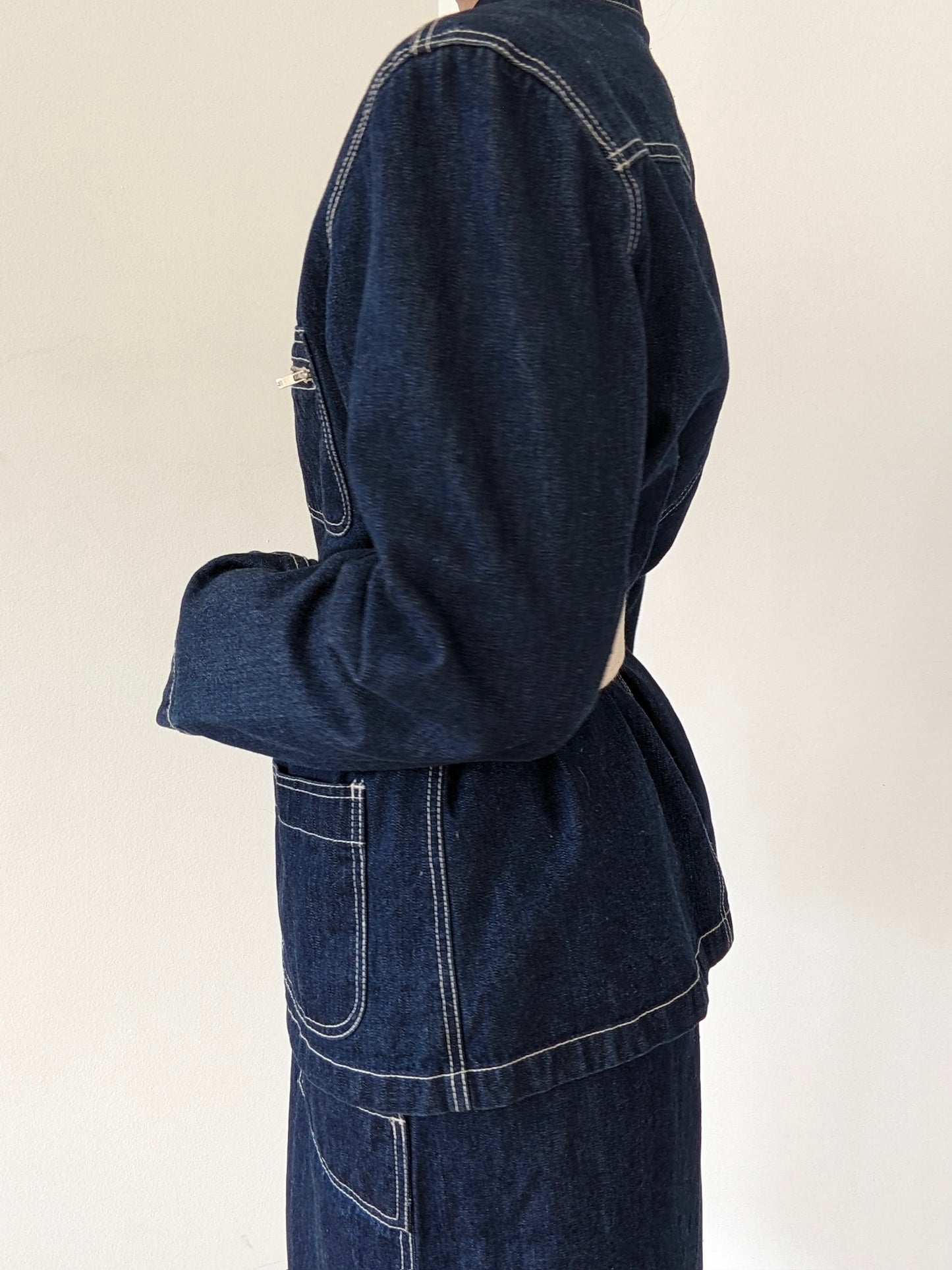Vintage Belted Dark Wash Denim Wrap Skirt Set