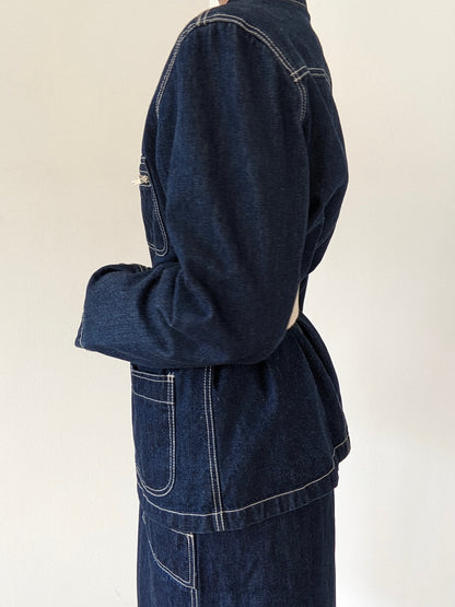 Vintage Belted Dark Wash Denim Wrap Skirt Set