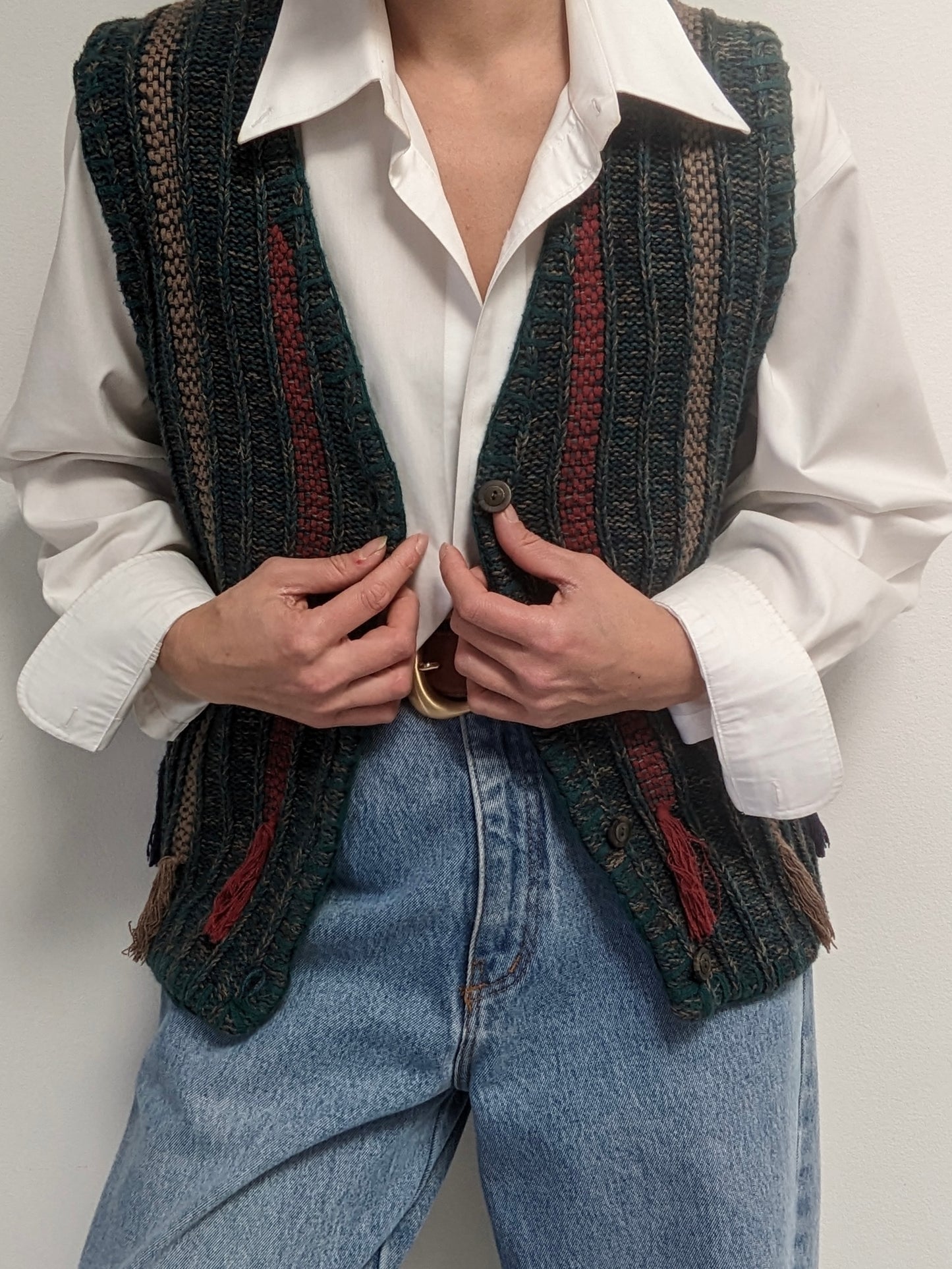 Lovely Vintage Striped & Fringed Sweater Vest