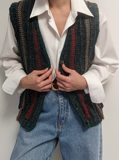 Lovely Vintage Striped & Fringed Sweater Vest