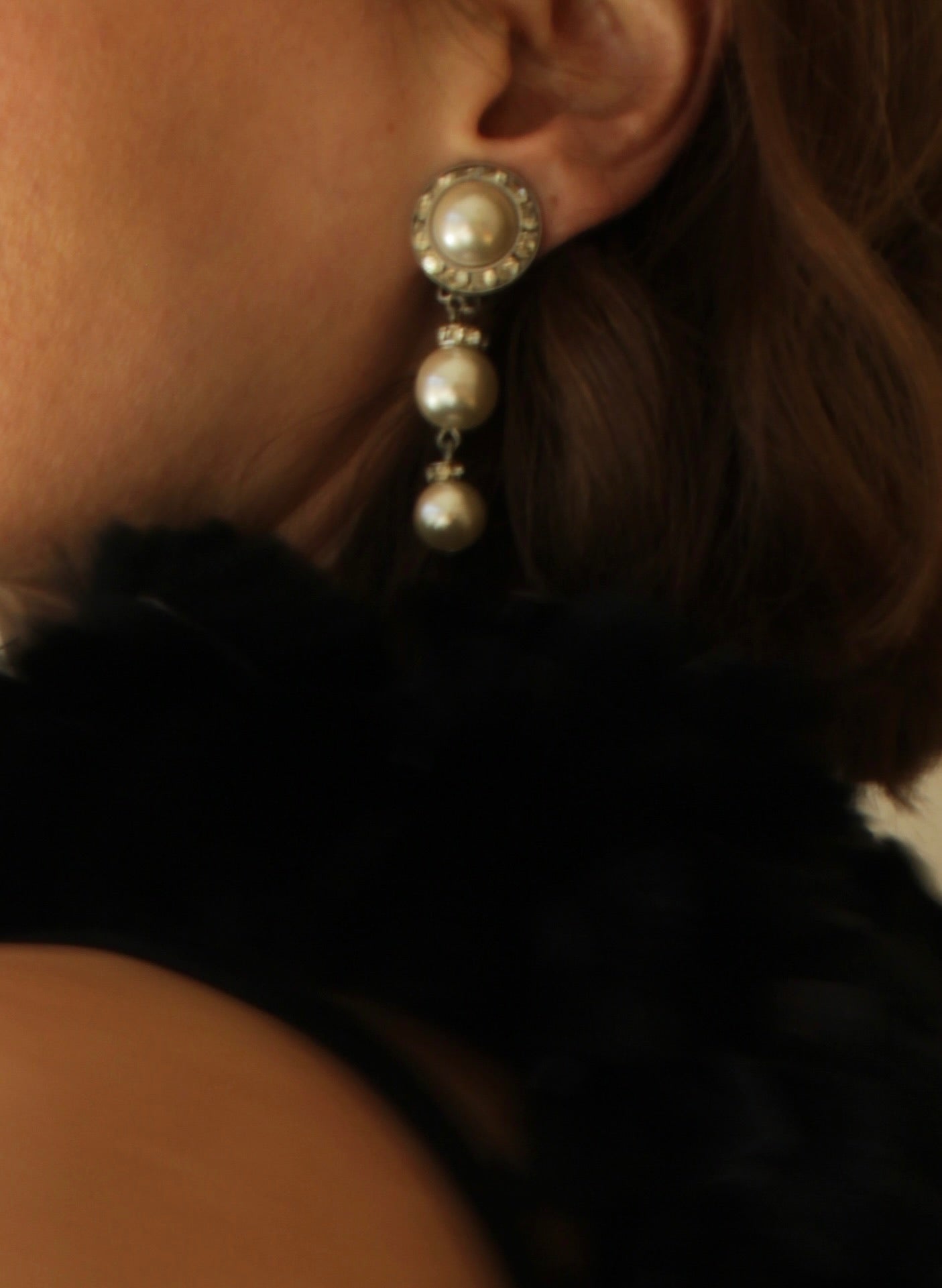 Vintage Faux Pearl & Rhinestone Dangle Earrings