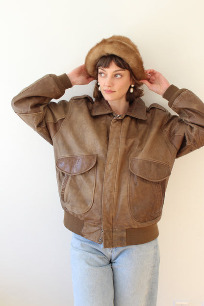 Vintage Faded Cappuccino Leather Bomber