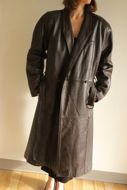 Rare Vintage Espresso Belted Leather Coat