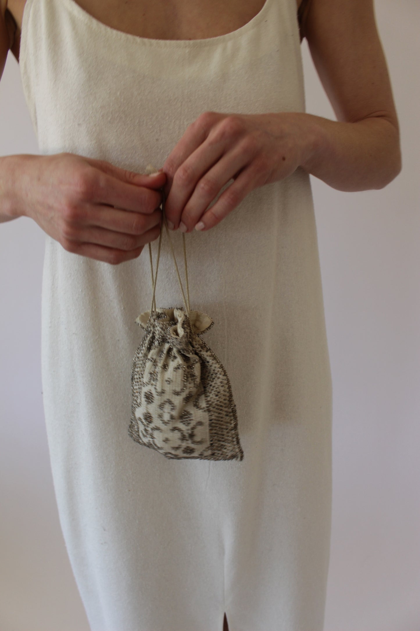 Delicate Vintage Beaded Drawstring Bag