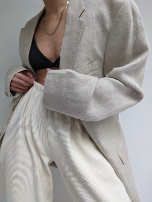 Vintage Ecru Woven Linen Blazer