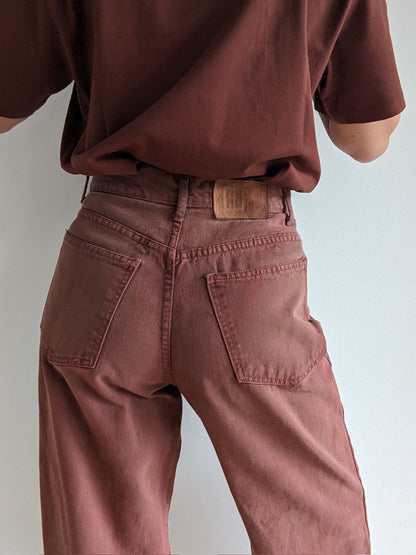 Vintage Faded Brick Red Button-Fly Jeans