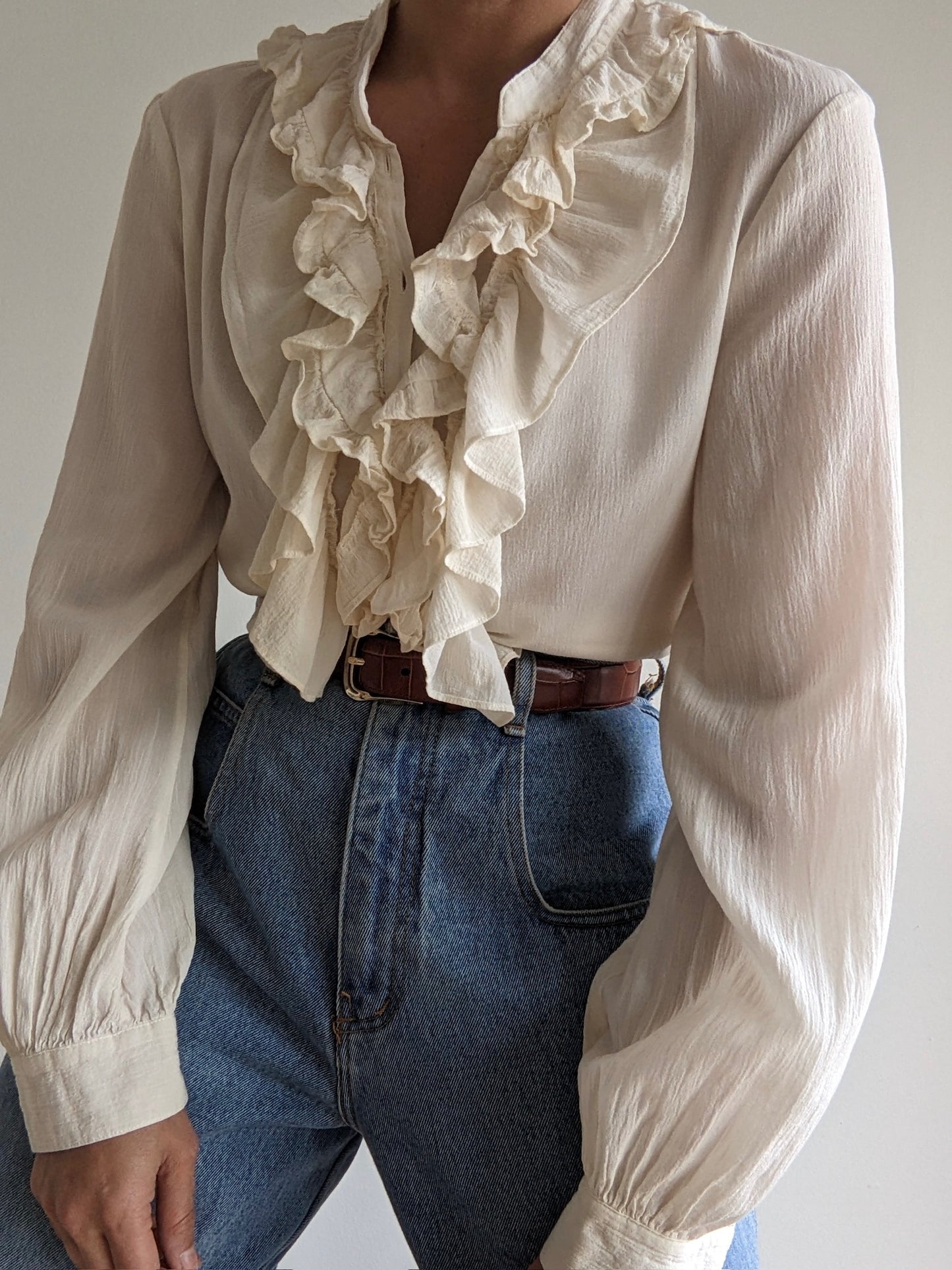 Gorgeous Vintage Ruffled Sheer Silk Blouse