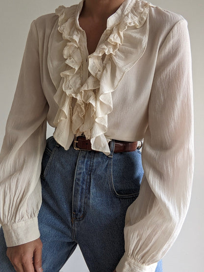 Gorgeous Vintage Ruffled Sheer Silk Blouse