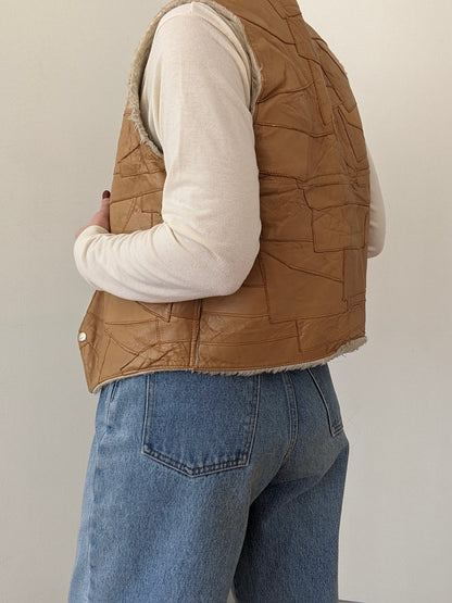 Vintage Patchwork Leather Snap Vest