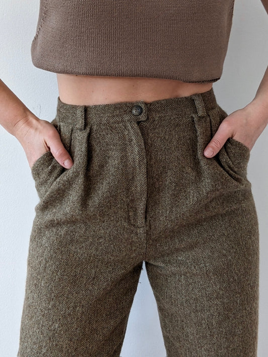 Vintage Wool & Alpaca Herringbone Trousers