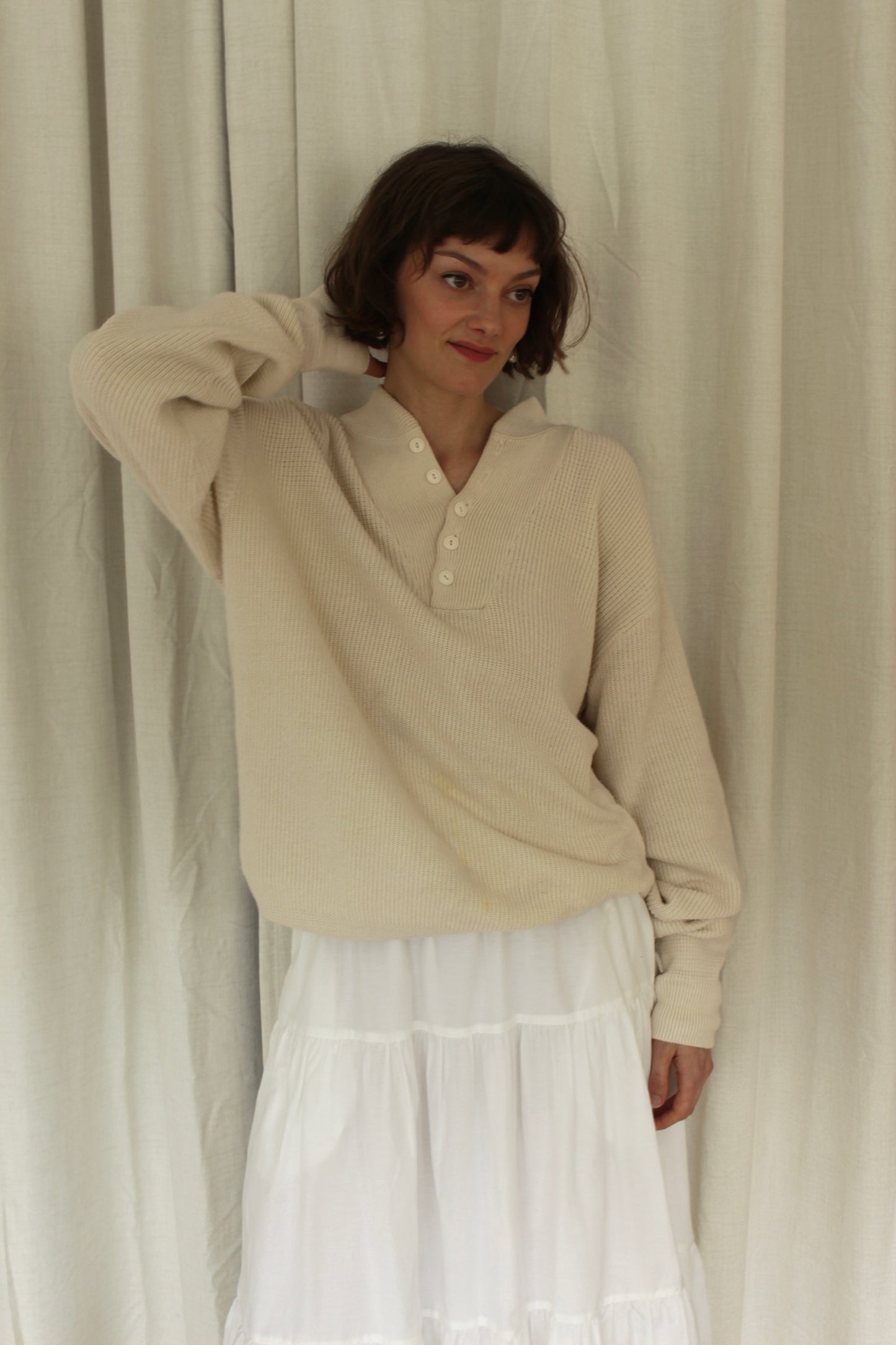 Favorite Vintage Cream Cotton Henley