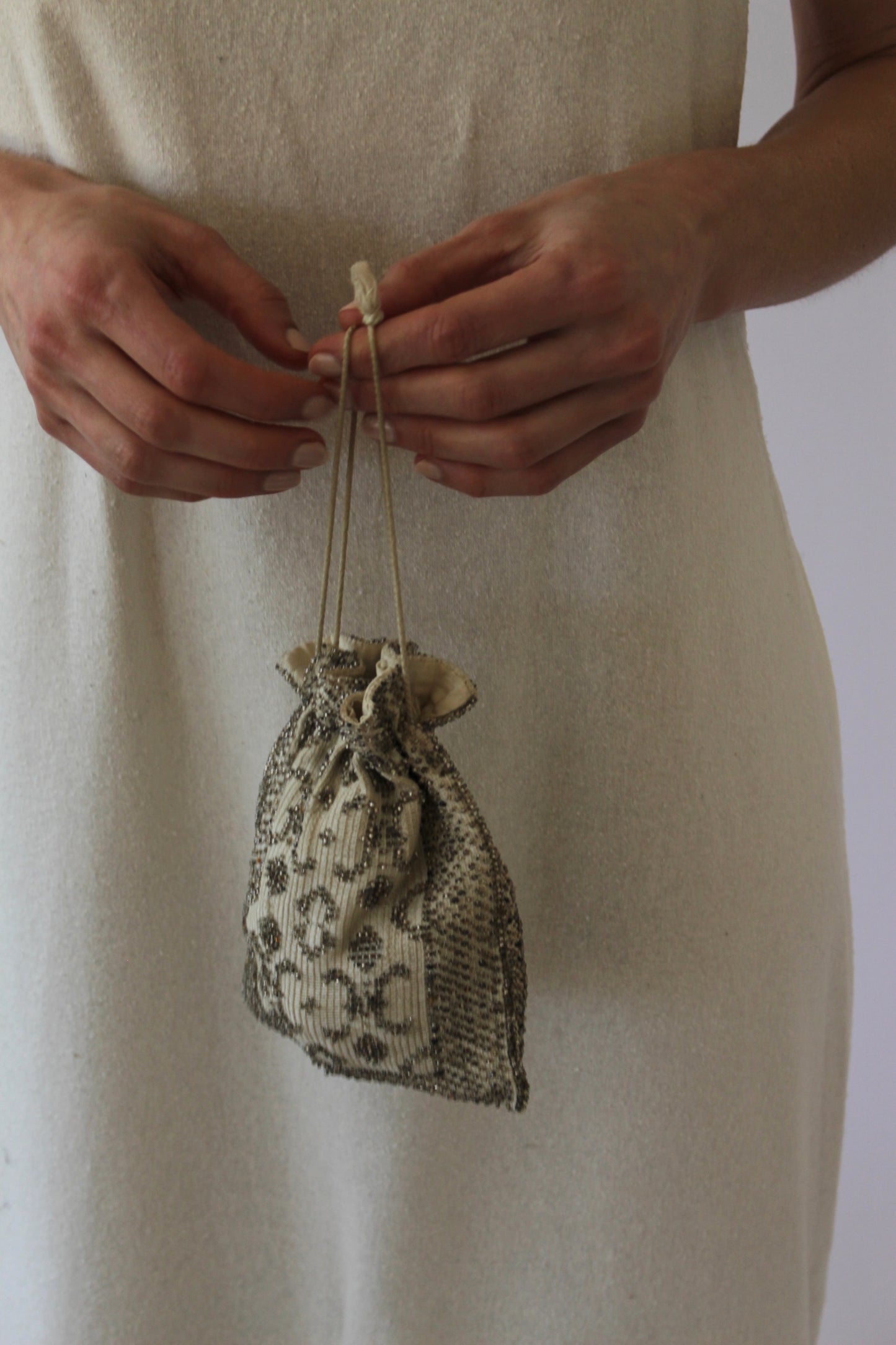 Delicate Vintage Beaded Drawstring Bag