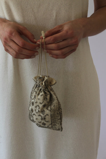 Delicate Vintage Beaded Drawstring Bag