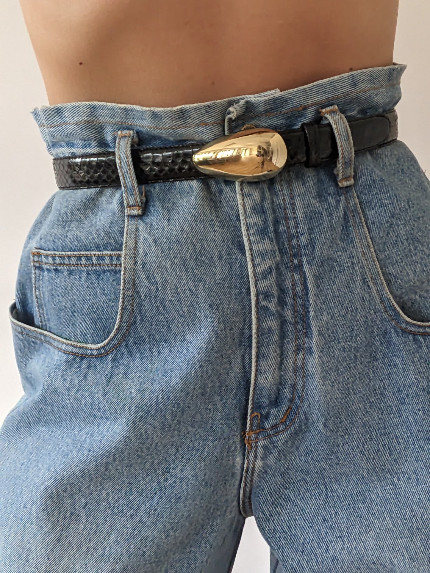 Vintage Caviar Snakeskin & Gold Buckle Belt