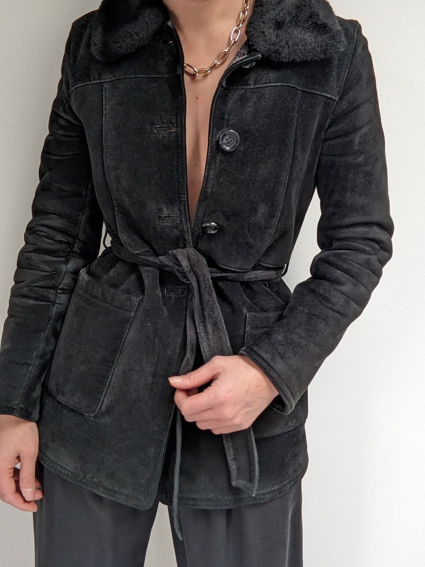 Vintage Caviar Belted Suede Jacket