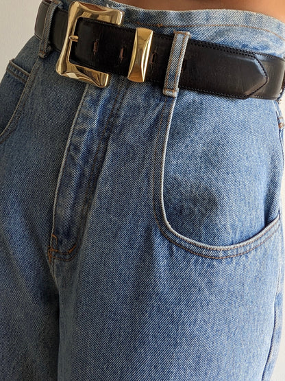 Bold Vintage Smooth Ink Black Leather Belt