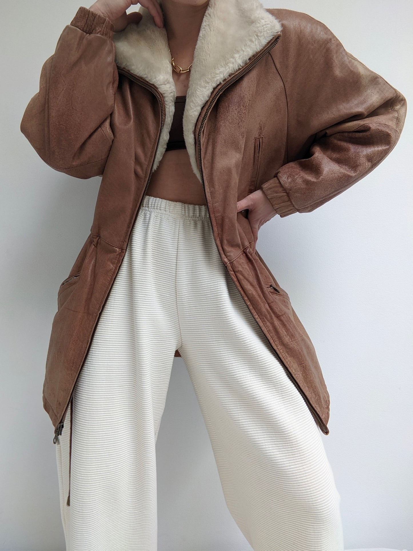 Rare Vintage Leather & Faux Fur Zip Coat