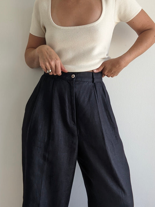 Vintage Obsidian Woven Linen Trousers