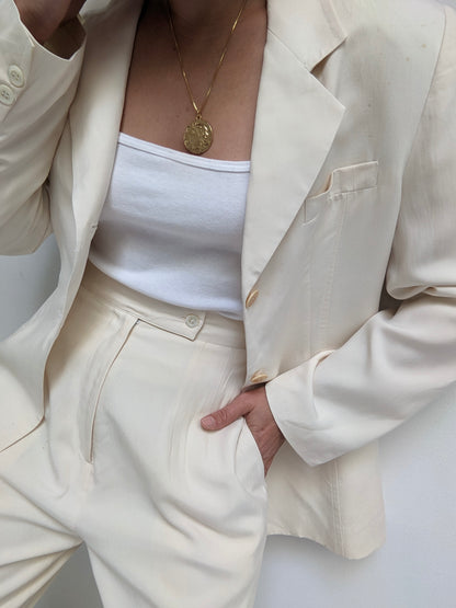 Stunning Vintage Cream Silk Pantsuit